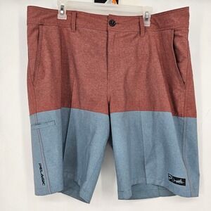 Pelagic Shorts Mens 38 Deep Sea Hybrid Board Fishing Trunks Blue Red‎ Flat Front